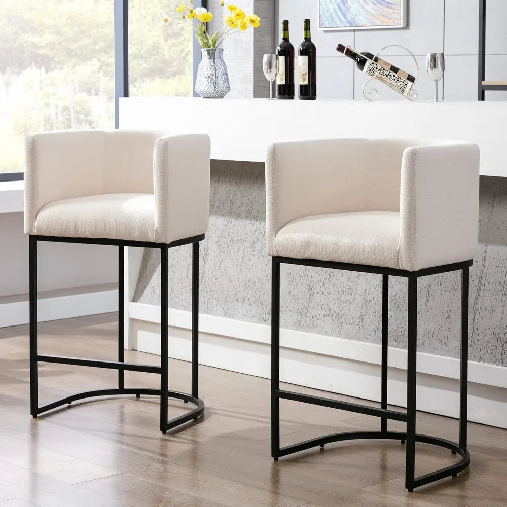 Modern Bar Stools Set of 3, 29" Linen Upholstered  Height Kitchen Bar Stools