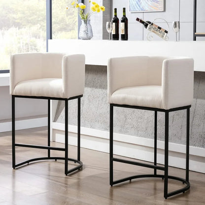 Modern Bar Stools Set of 3, 29" Linen Upholstered  Height Kitchen Bar Stools