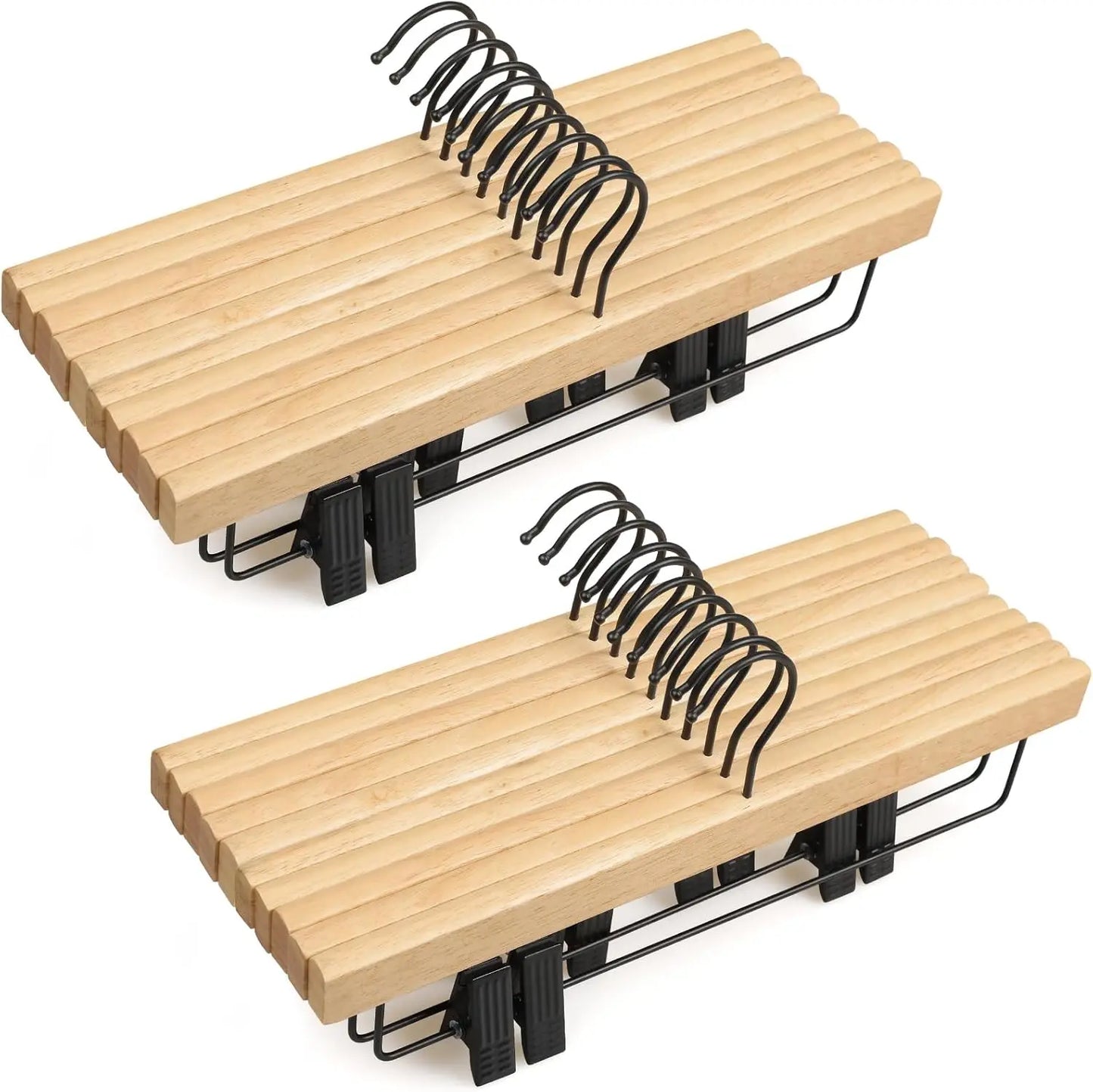 20 Pack Pants/Skirts Bamboo Hangers  with Black Clips and Rotatable Hook