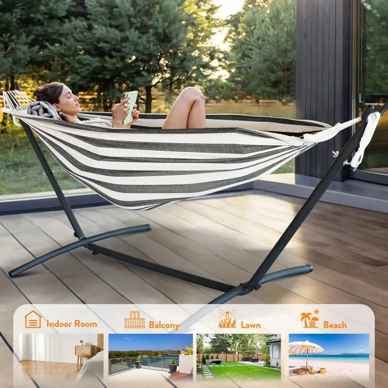 Hammock Bed with Adjustable Stand & Storage Bag, 600lb Capacity
