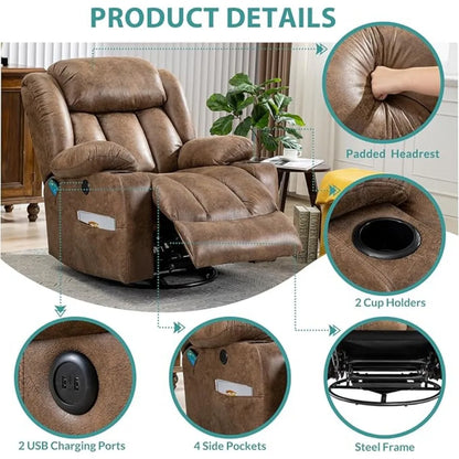 Swivel Rocker/Glider with Massage, Heat and Vibration, 360° Lounge Reclining Chair