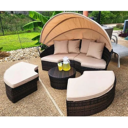 Patio Round Daybed with Retractable Canopy
