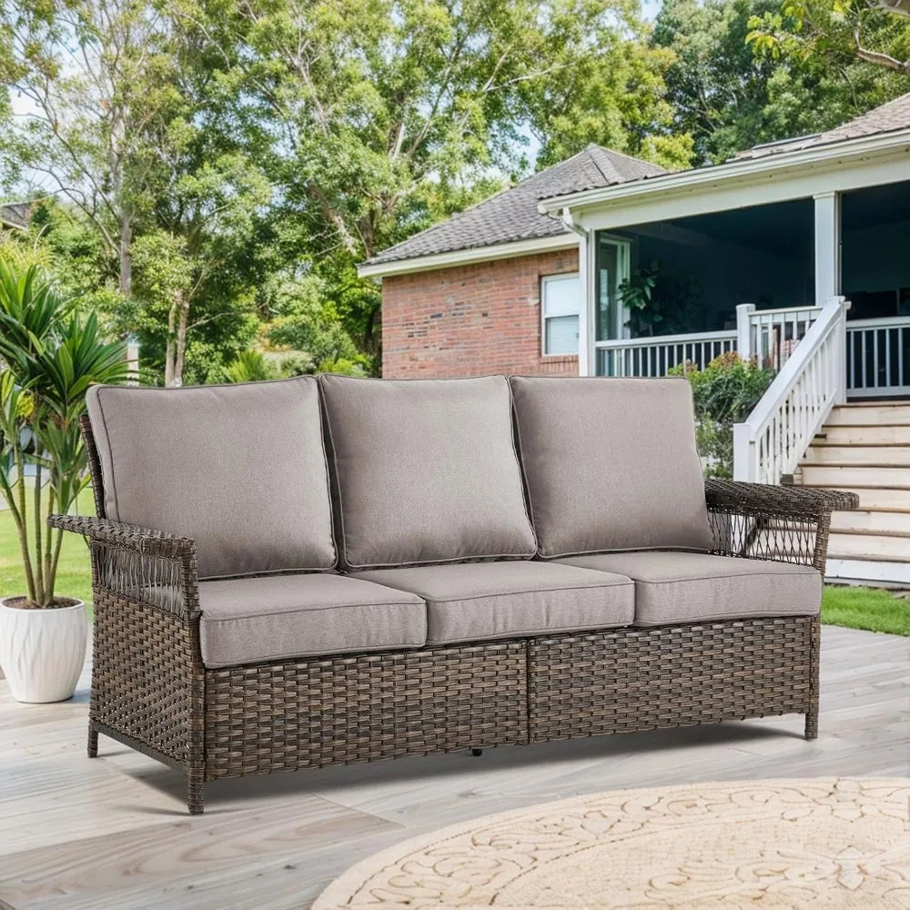 3 Seat Patio Wicker Sofa/Couch with Water-Resistant Cushions