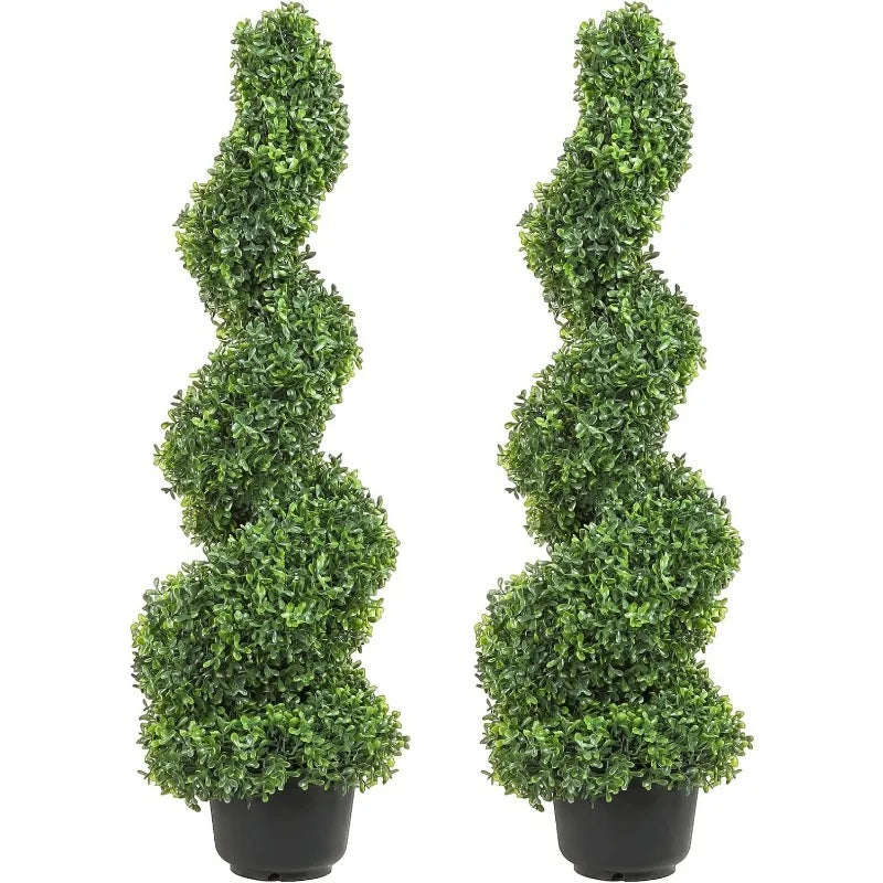3 Ft Tall Artificial Boxwood Spiral Topiary Trees (2 Pieces)