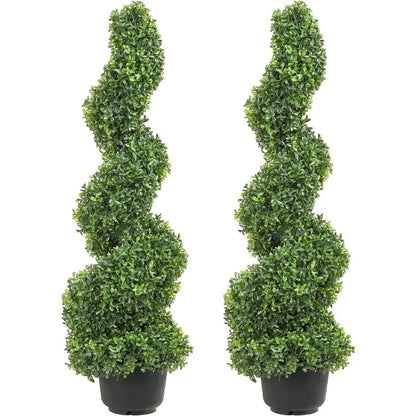 3 Ft Tall Artificial Boxwood Spiral Topiary Trees (2 Pieces)