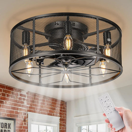 18'' Black Caged Ceiling Fan with Lights & Remote Control