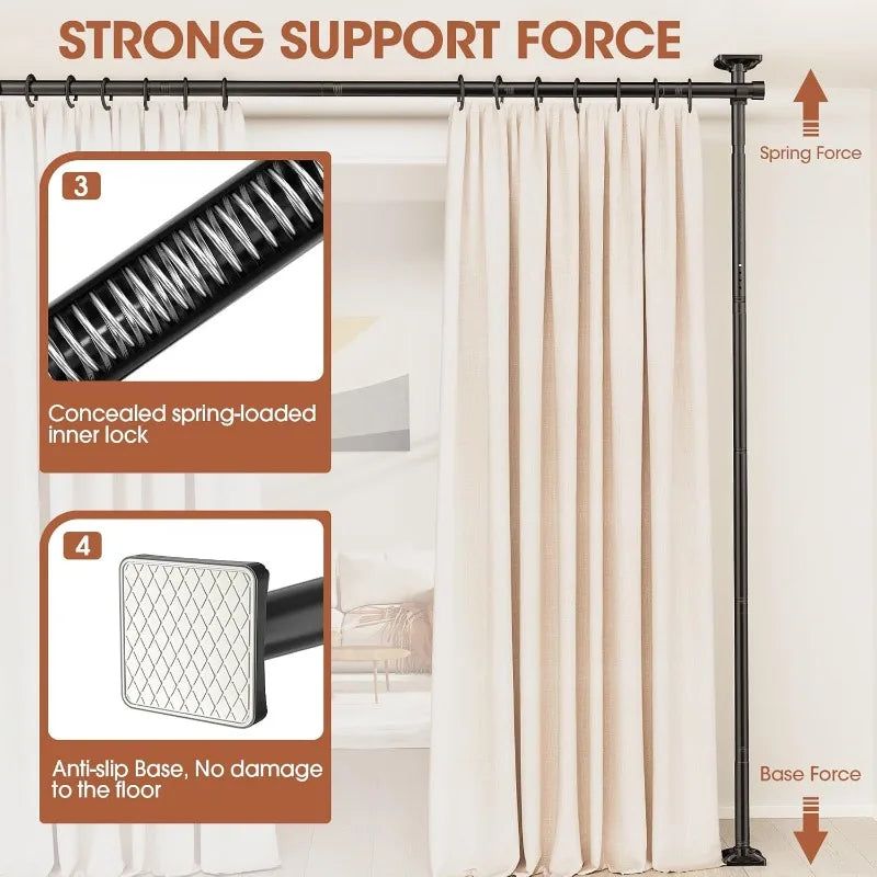 Room Divider Curtain Rod - No Drilling Partition Room Dividers 4-10ft(H) 28-70inch(W) Adjustable