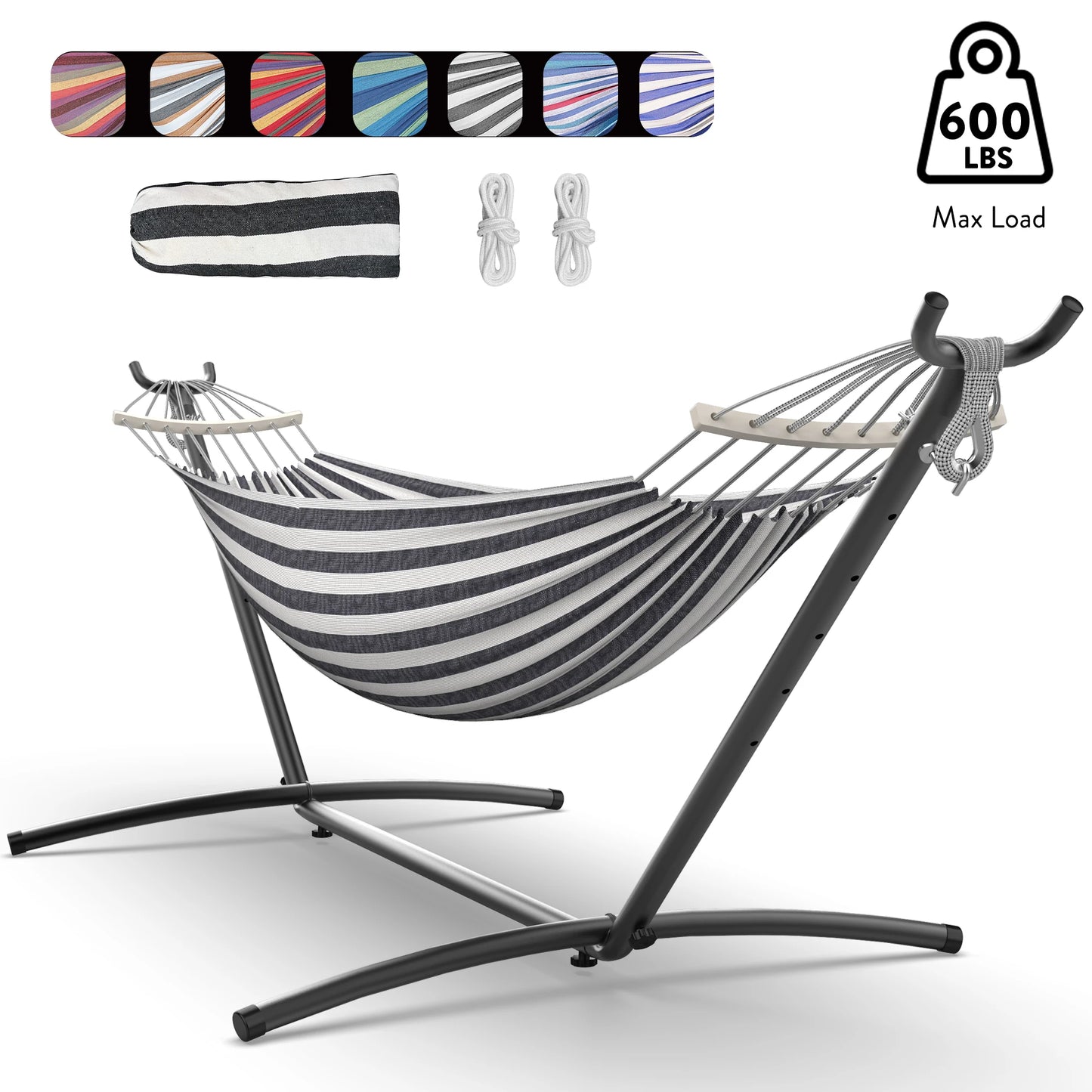Hammock Bed with Adjustable Stand & Storage Bag, 600lb Capacity