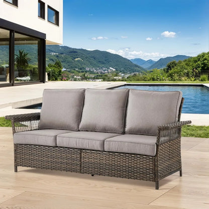 3 Seat Patio Wicker Sofa/Couch with Water-Resistant Cushions