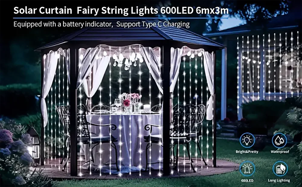 300 LEDs Solar Curtain Outdoor Lights