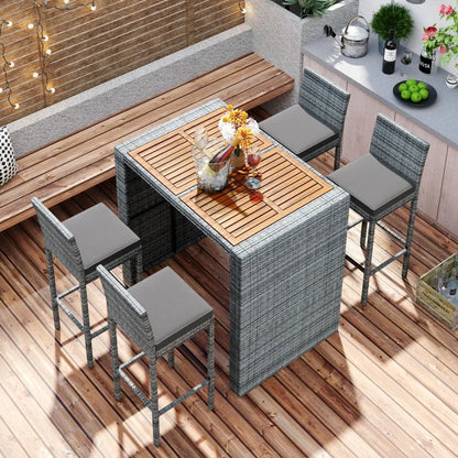 5-pieces Patio Wicker Bar Set With Removable Cushions