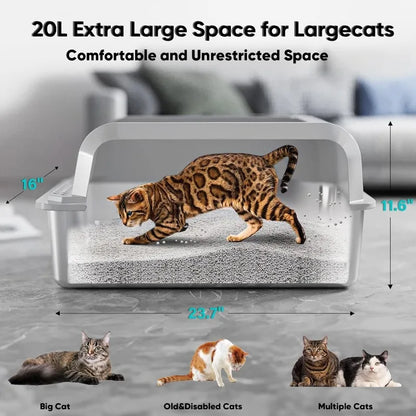 Stainless Steel Cat Litter Box with Lid, XL Enclosed Pan with High Sides