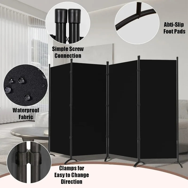 4 Panel Room Dividers, Folding Privacy Screen Partition Steel Frame
