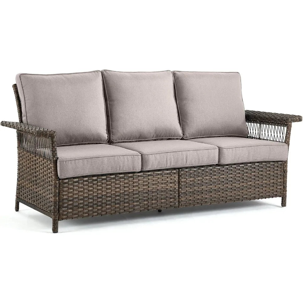 3 Seat Patio Wicker Sofa/Couch with Water-Resistant Cushions