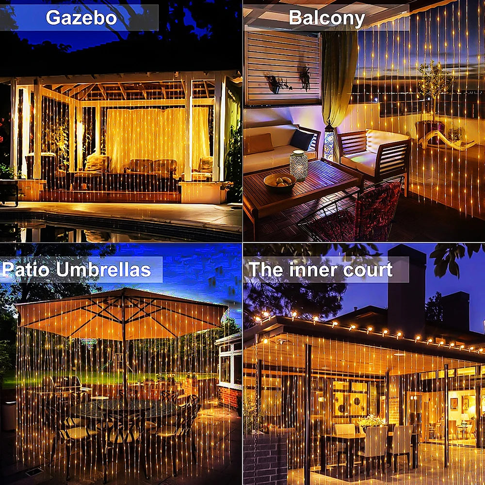 300 LEDs Solar Curtain Outdoor Lights