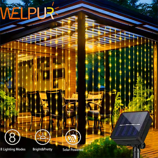 300 LEDs Solar Curtain Outdoor Lights