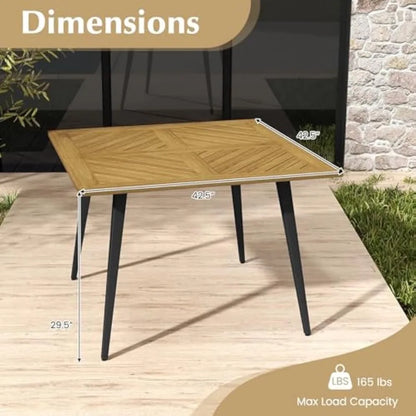 42.5 inch 4-Person Wood Patio Table, 1.9 " Umbrella Hole, Metal Legs & Adjustable Foot Pads