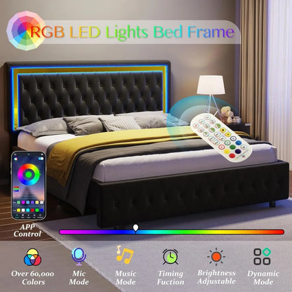Full/Queen Size Platform Bed Frame w/Velvet Upholstered Headboard & Foot board No Box Spring Need