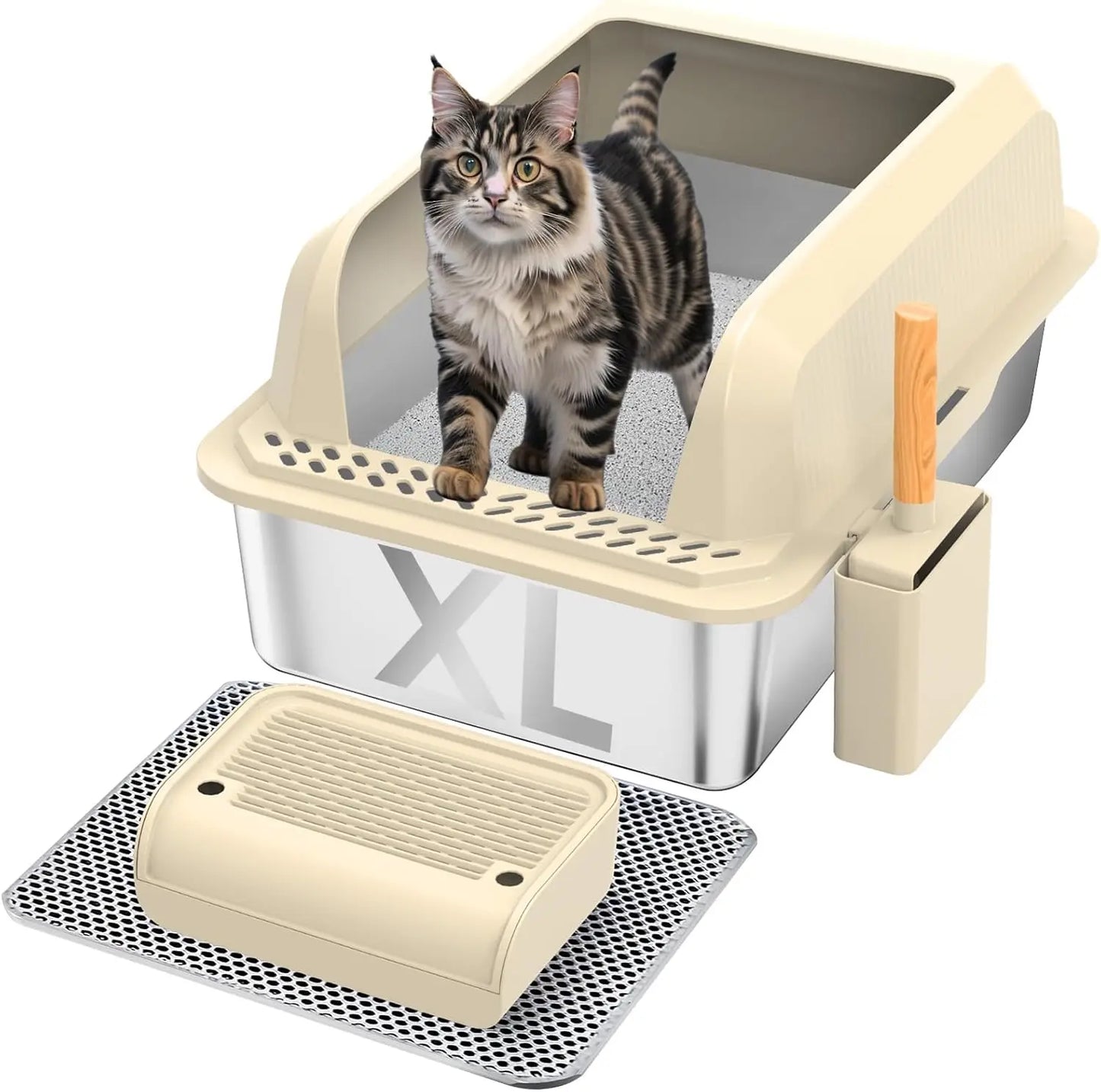 Stainless Steel Cat Litter Box with Lid, XL Enclosed Pan with High Sides