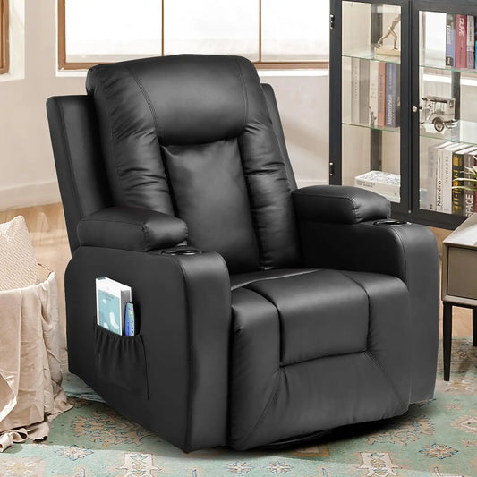 Swivel Recliner/Rocking Chair w/Cup Holders, Heat and Massage