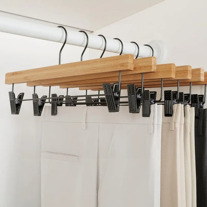 20 Pack Pants/Skirts Bamboo Hangers  with Black Clips and Rotatable Hook