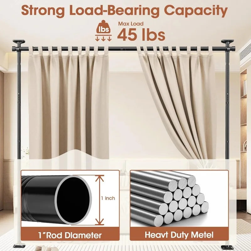 Room Divider Curtain Rod - No Drilling Partition Room Dividers 4-10ft(H) 28-70inch(W) Adjustable
