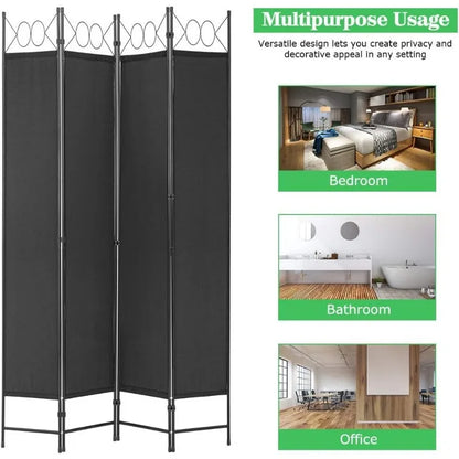 4 Panel Room Divider 6FT Steel Frame Screen Folding Privacy Divider Freestanding Partition for Home Office Bedroom