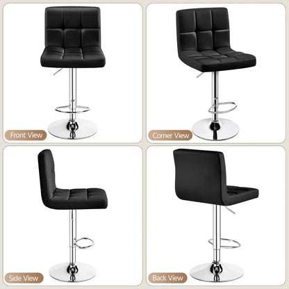 4 Modern Swivel Bar Chairs/Stools Set, Leather, Adjustable with Back