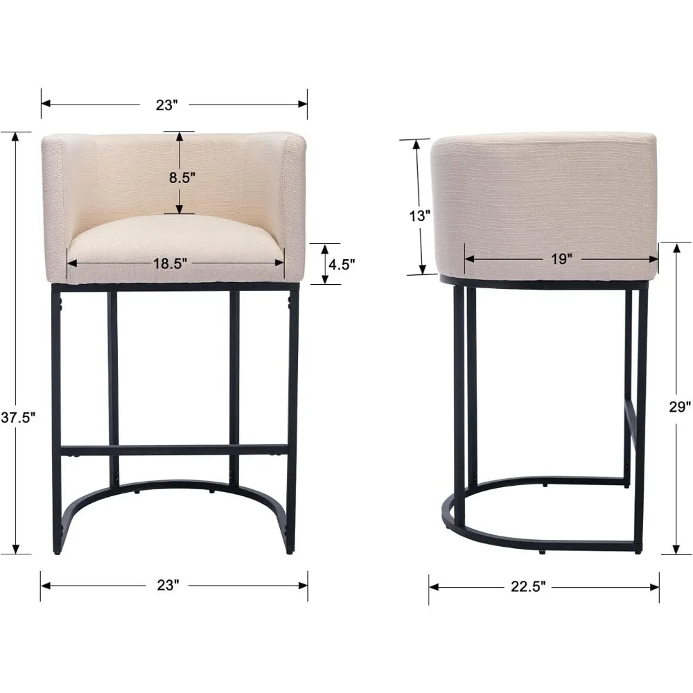 Modern Bar Stools Set of 3, 29" Linen Upholstered  Height Kitchen Bar Stools