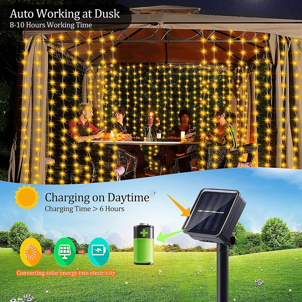 300 LEDs Solar Curtain Outdoor Lights