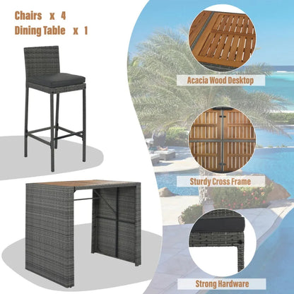 5-pieces Patio Wicker Bar Set With Removable Cushions