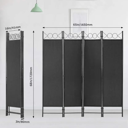 4 Panel Room Divider 6FT Steel Frame Screen Folding Privacy Divider Freestanding Partition for Home Office Bedroom