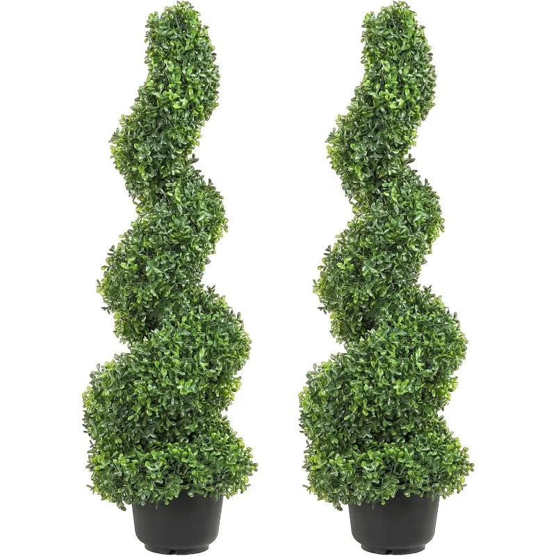 3 Ft Tall Artificial Boxwood Spiral Topiary Trees (2 Pieces)