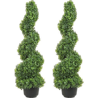 3 Ft Tall Artificial Boxwood Spiral Topiary Trees (2 Pieces)