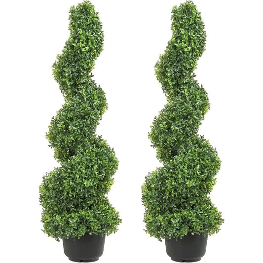 3 Ft Tall Artificial Boxwood Spiral Topiary Trees (2 Pieces)
